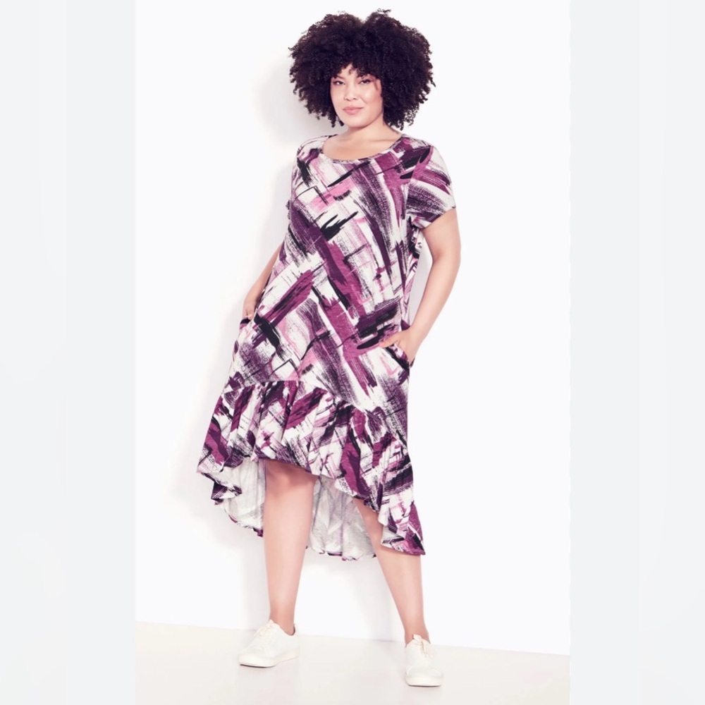 Zim & Zoe Abstract Brushstroke V-Neck Tunic dress Purple Black plus size 30/32